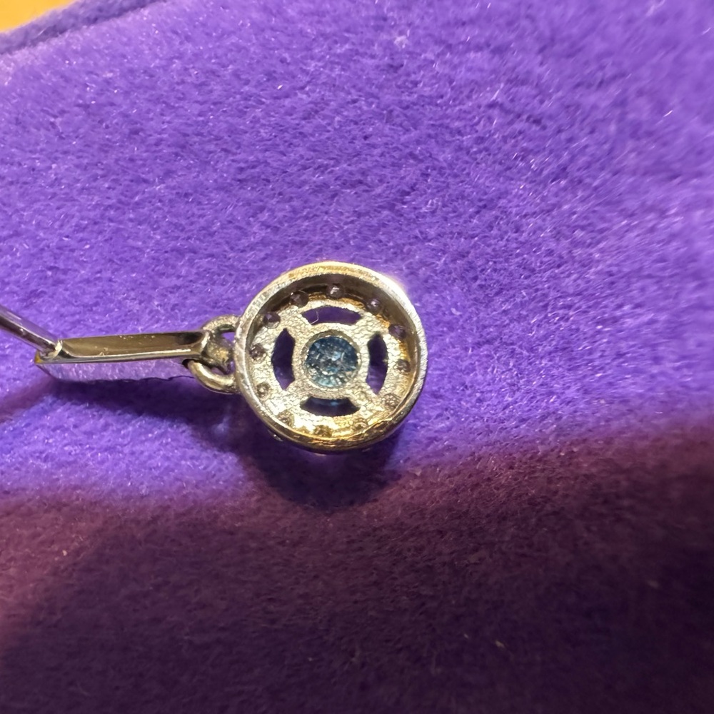 14 K White Gold Diamond and Blue Diamond Earrings - Picture 3 of 4